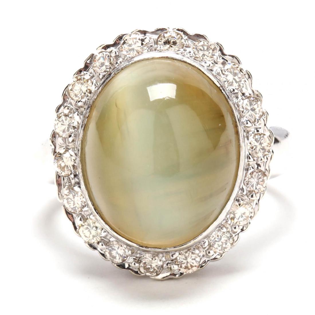 14KT White Gold, Cat's Eye Chrysoberyl, and Diamond (1 of 6)