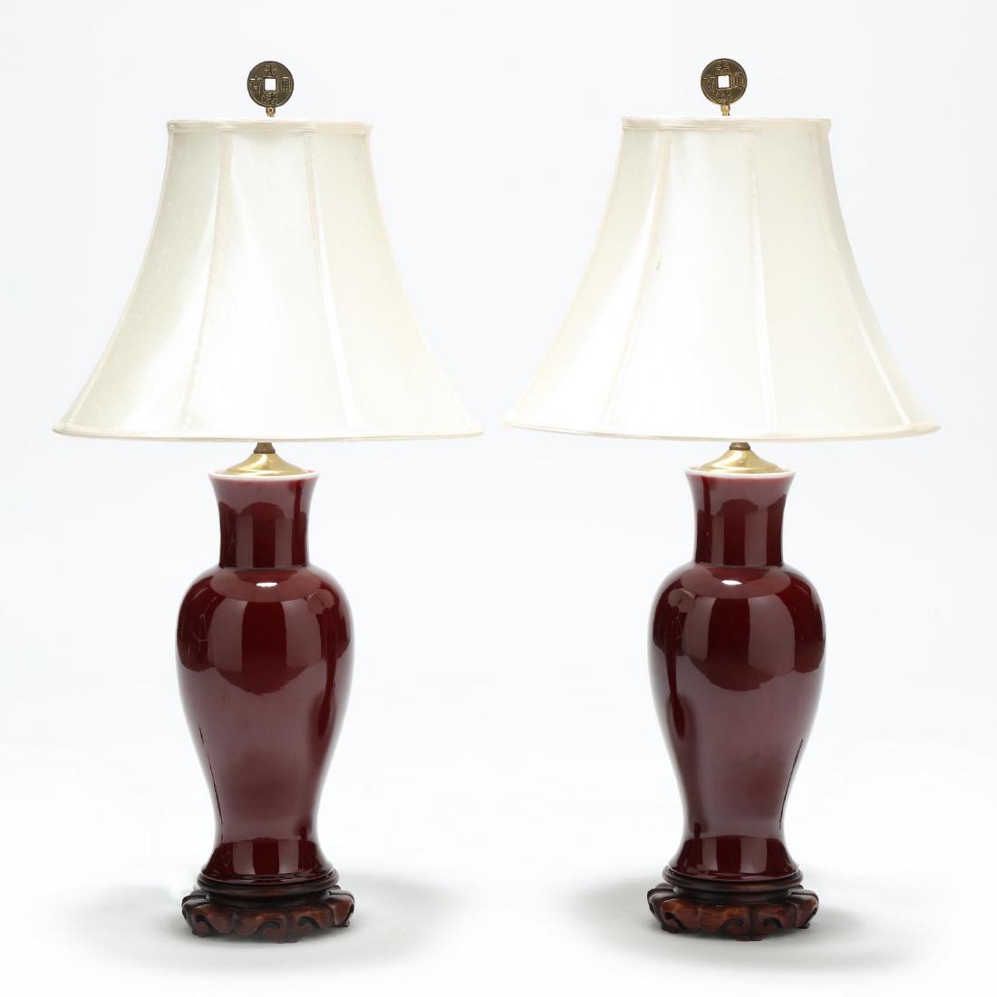 A Pair of Large Chinese Sang de Boeuf Vase Lamps (1 of 4)