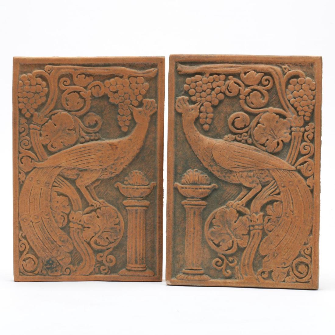 California Art Tile Co., Pair of Large Peacock Tiles (1 of 4)