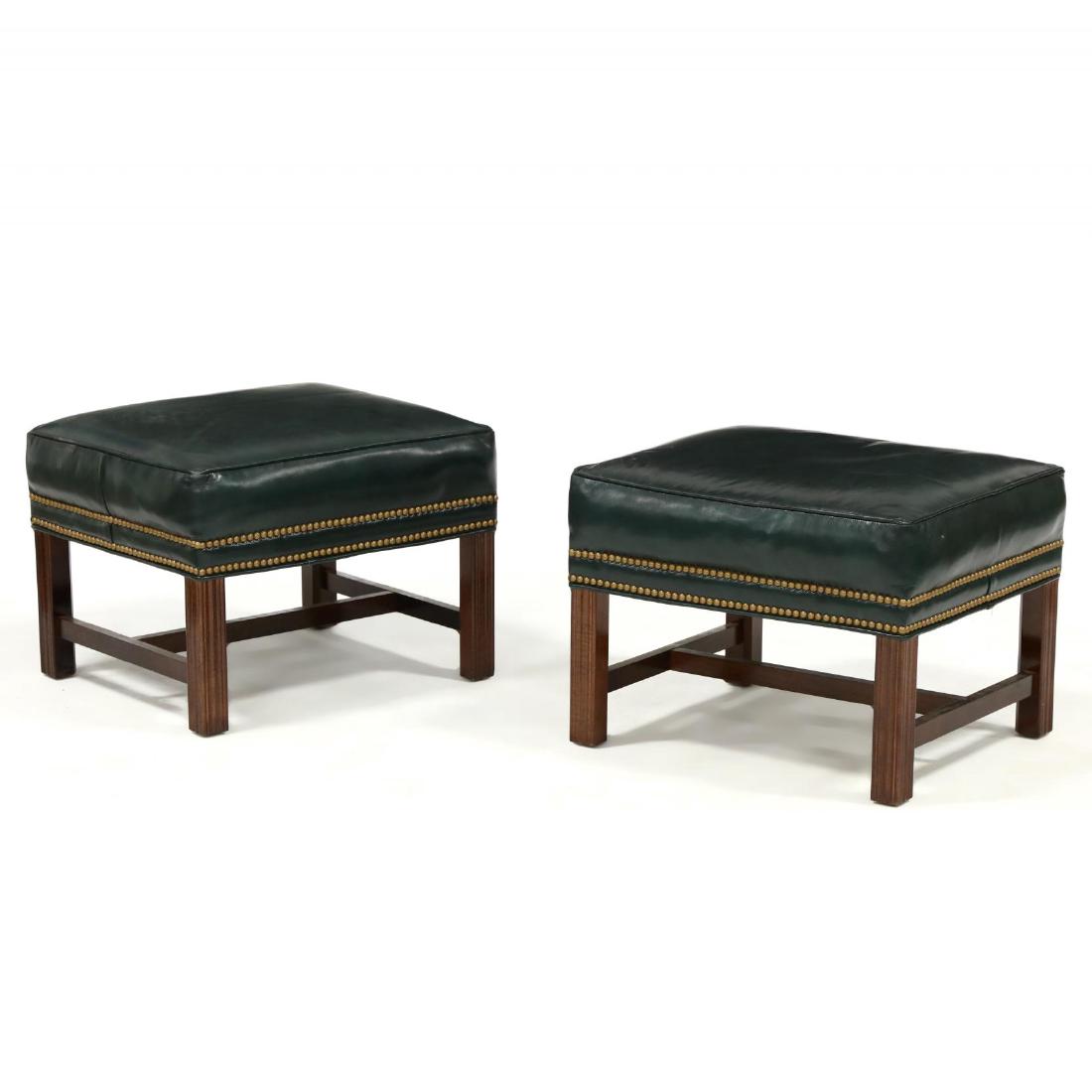 Pair of Chippendale Style Leather Upholstered Ottomans (1 of 2)