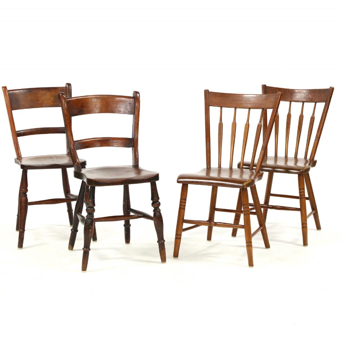 Assembled Set of Four Antique Plank Seat Chairs (1 of 2)