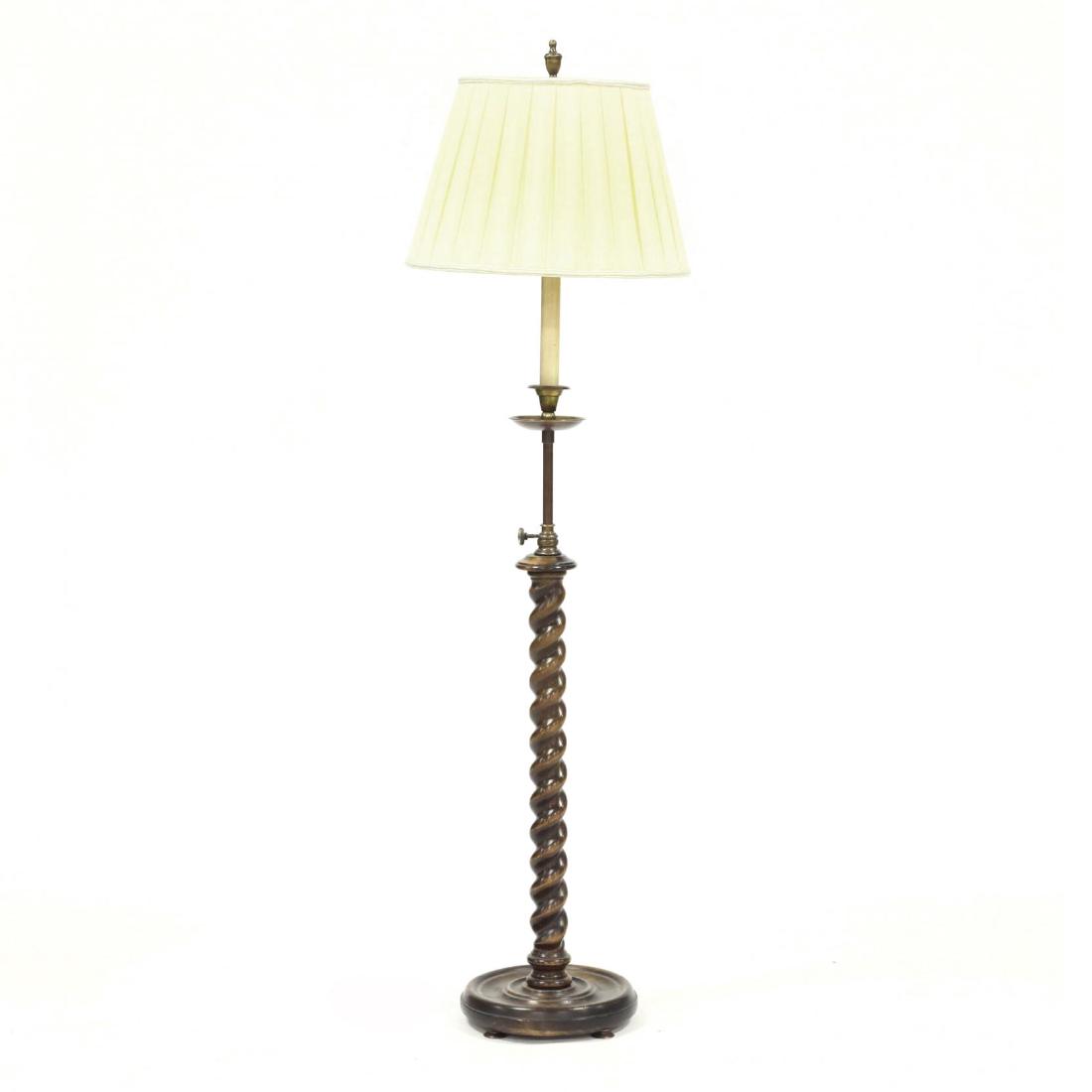 Frederick Cooper, English Style Barley Twist Floor Lamp: mid 20th century, carved pine base, adjustable height lamp with brass mounts, with shade. HOA 60 in. Private Collection, Winston-Salem, NC Additional high-resolution photos are available at LelandLitt