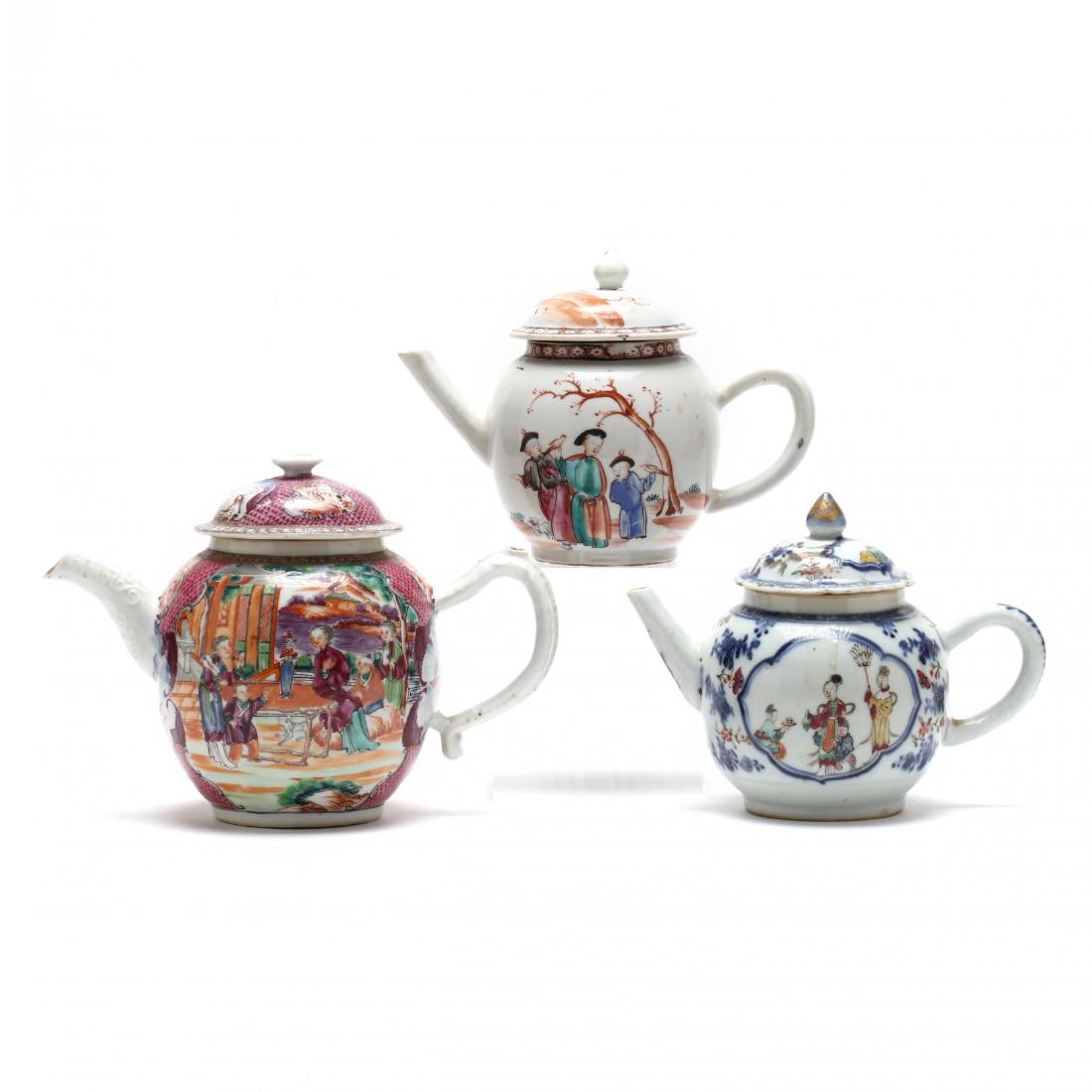 Three Antique Chinese Export Porcelain Teapots (1 of 6)
