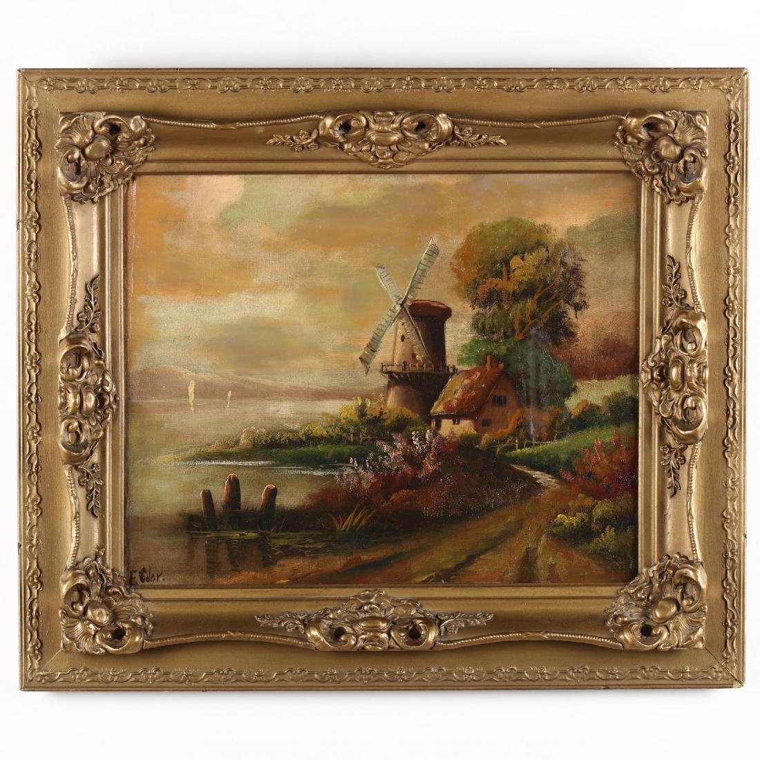 An Antique Dutch School Landscape with Windmill (1 of 3)