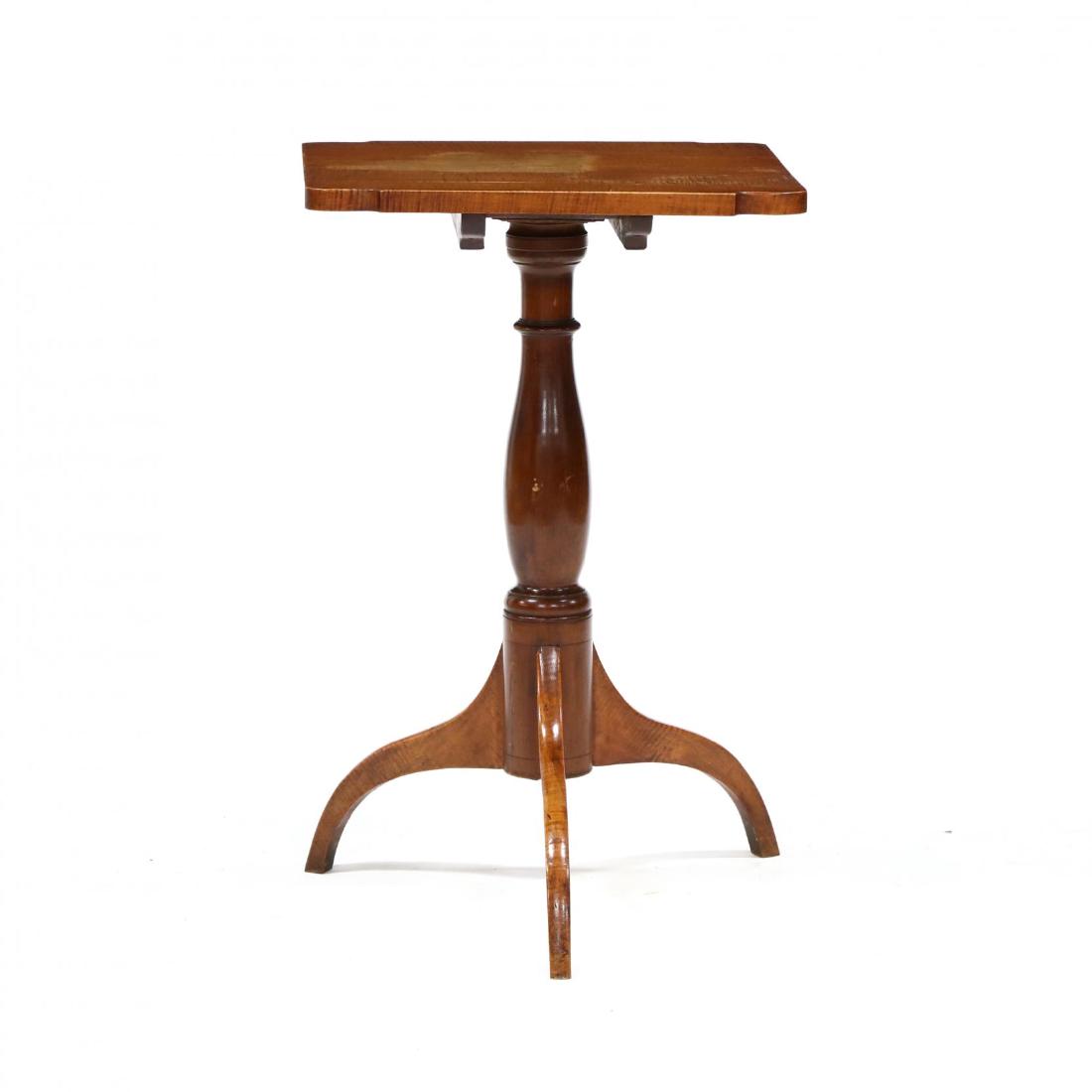 Late Federal American Tilt Top Tiger Maple Candlestand (1 of 4)