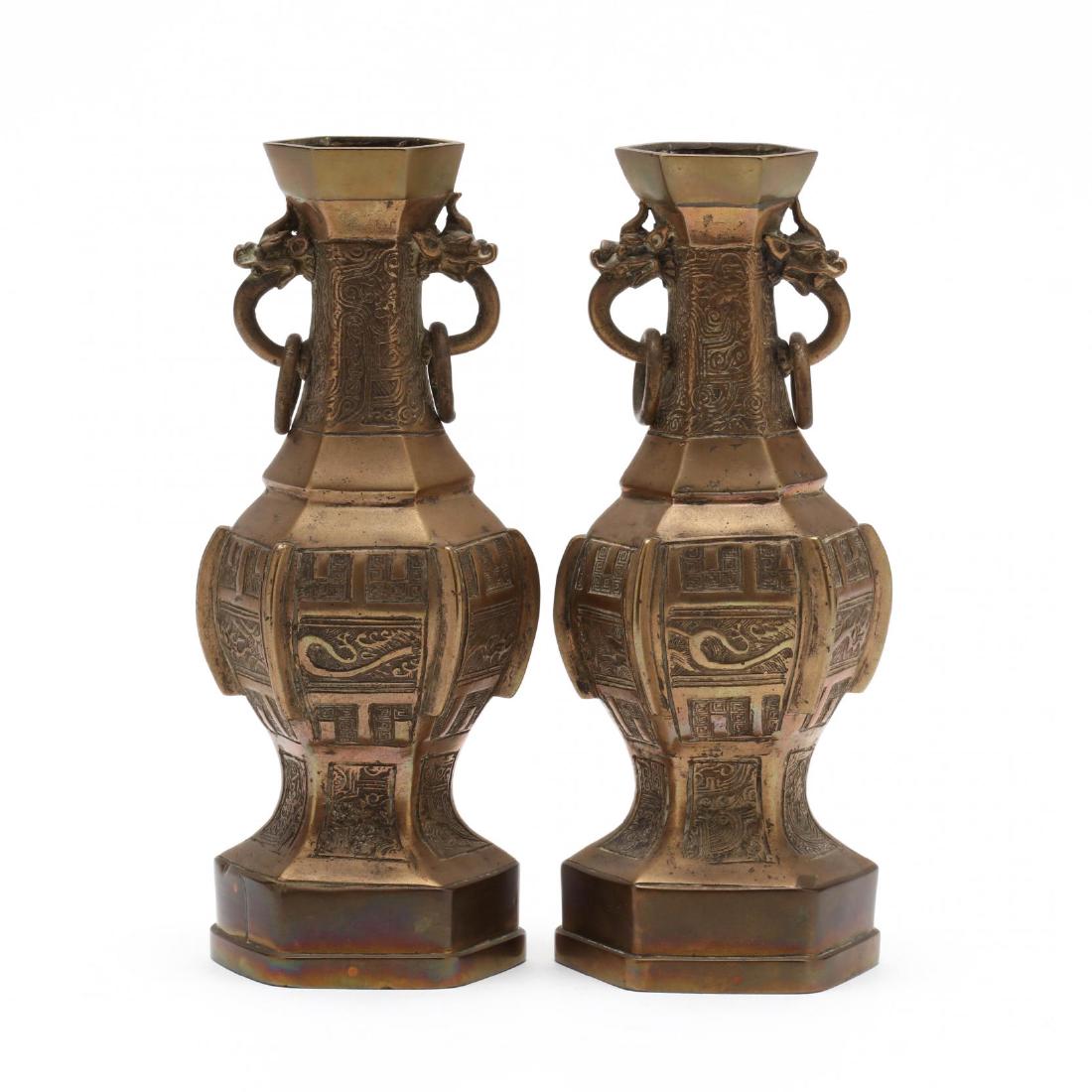 A Pair of Chinese Hexagonal Bronze Vases (1 of 3)