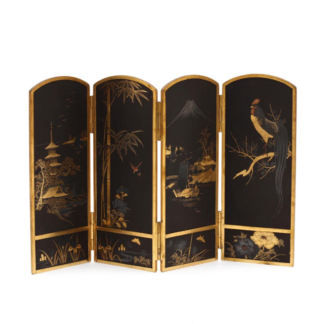 A Japanese Miniature Lacquer and Gilt Folding Screen (1 of 4)