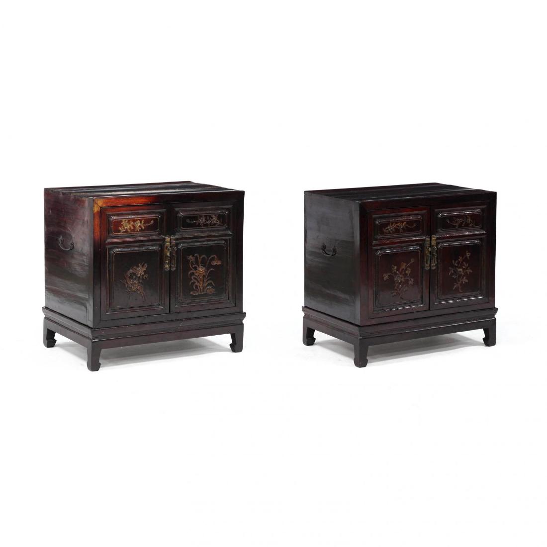 Pair of Chinese Carved and Lacquered Low Cabinets (1 of 9)
