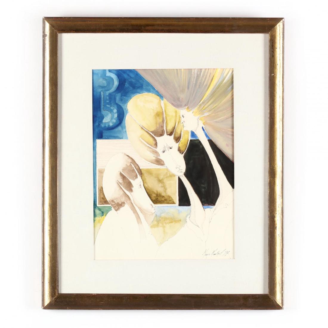 Mario MartÃ­n del Campo (Mexican, 20th Century), Three: pen and ink and watercolor on paper, 1974, ink signed and dated lower right, matted and framed. DOA 18 x 15 in. Additional high-resolution photos are available at LelandLittle.com