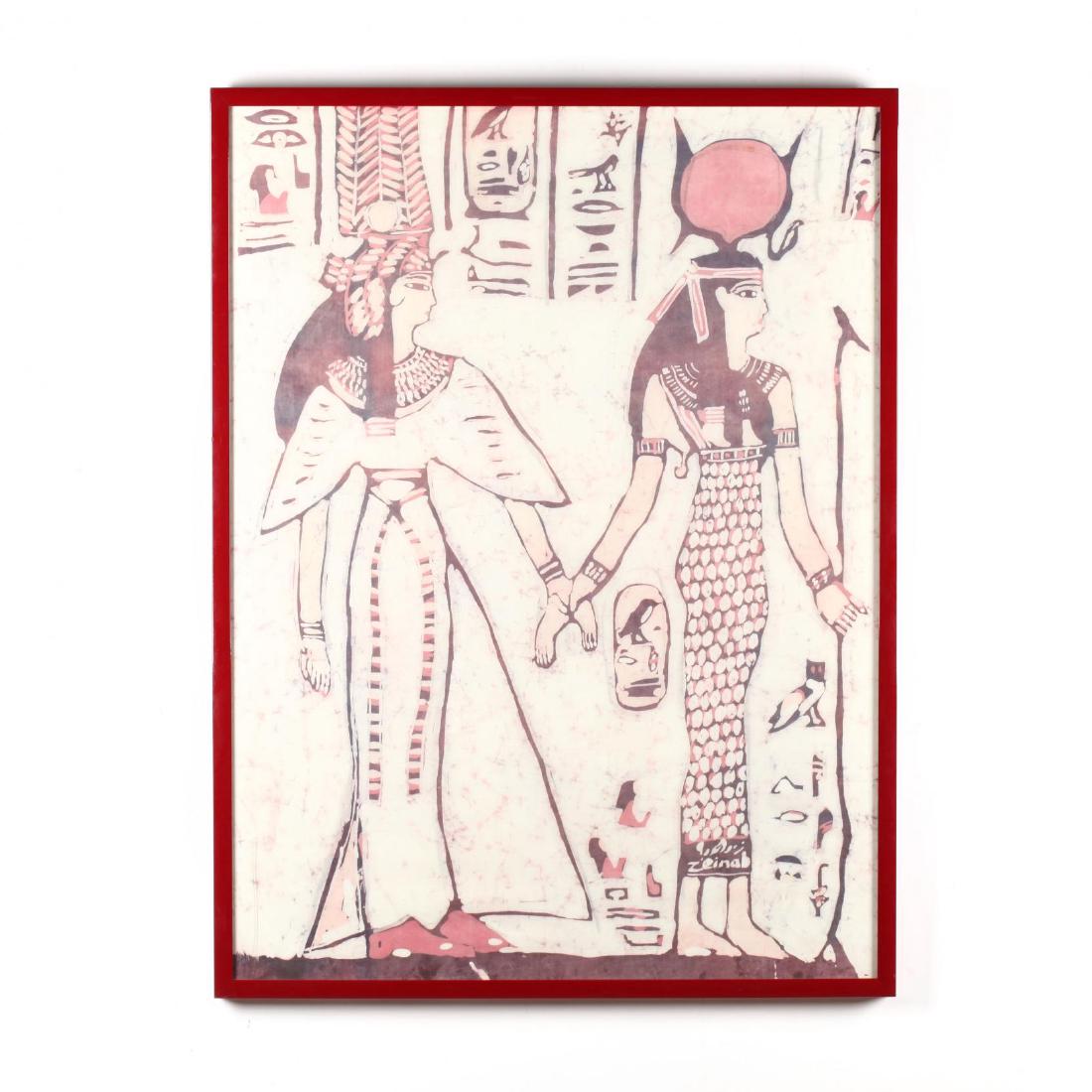 An Egyptian Batik Painting of Isis & Nefertari (1 of 3)