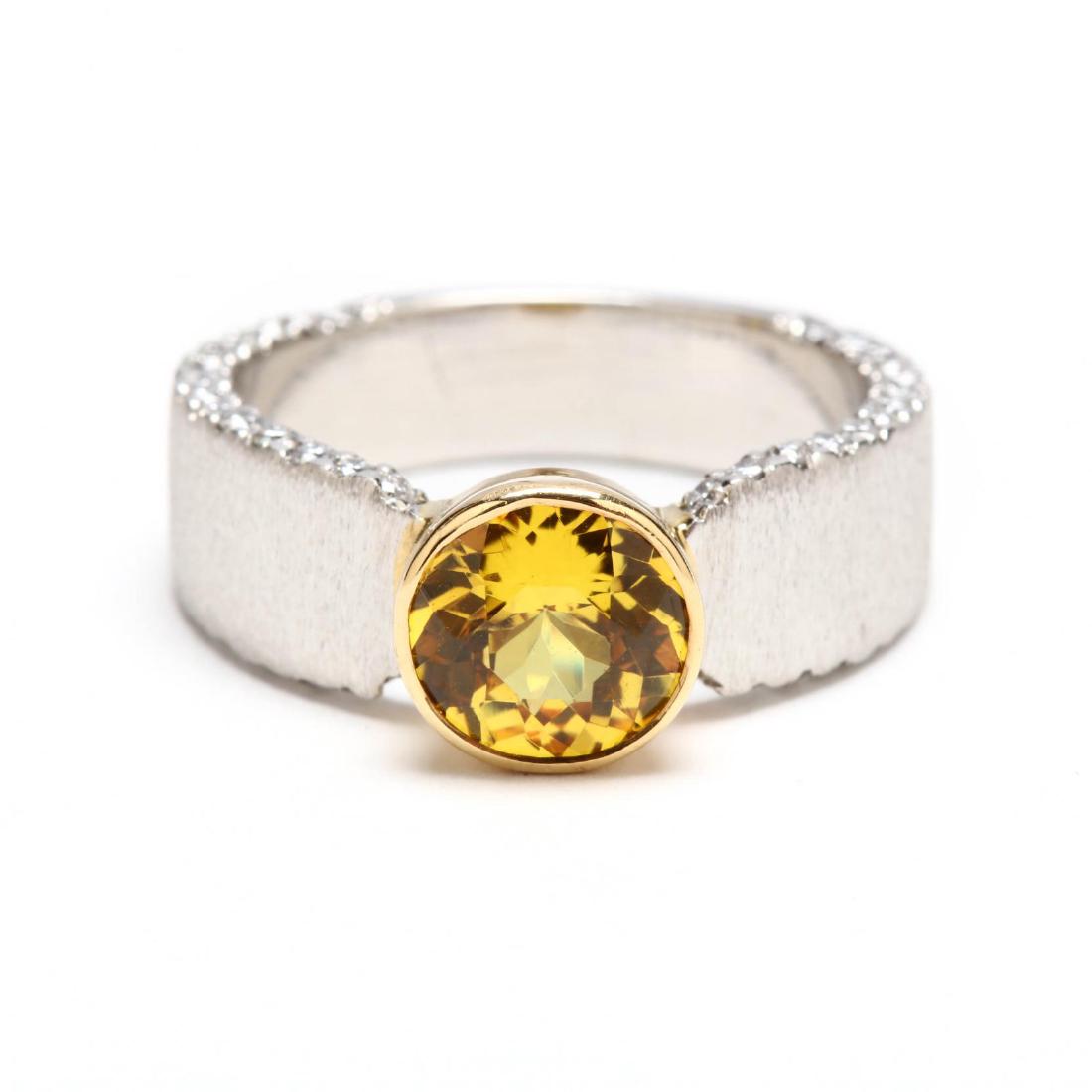 Platinum, 18KT Gold, Yellow Sapphire, and Diamond Ring (1 of 6)