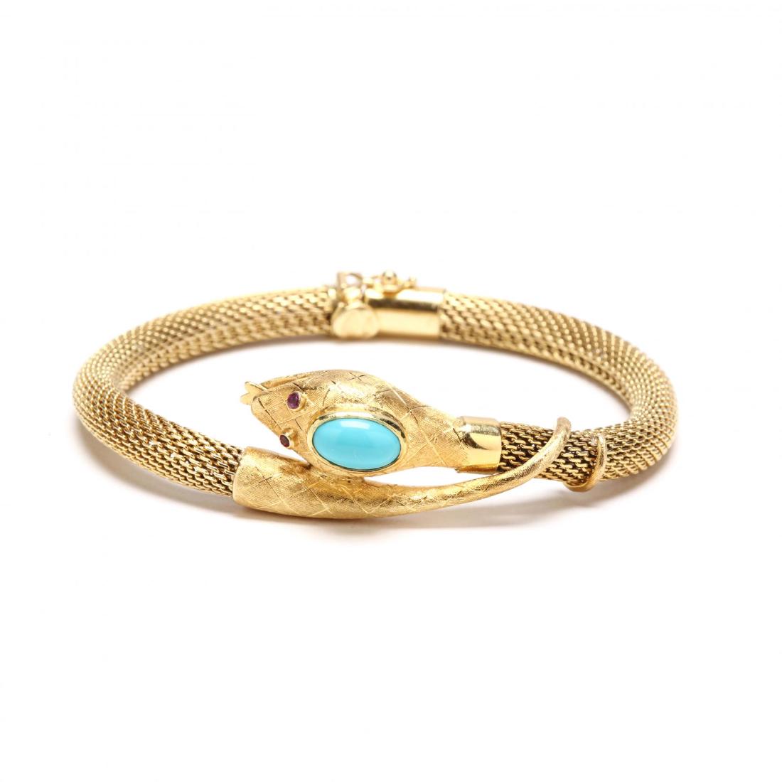 18KT Gold and Turquoise Serpent Bracelet, Italian (1 of 5)