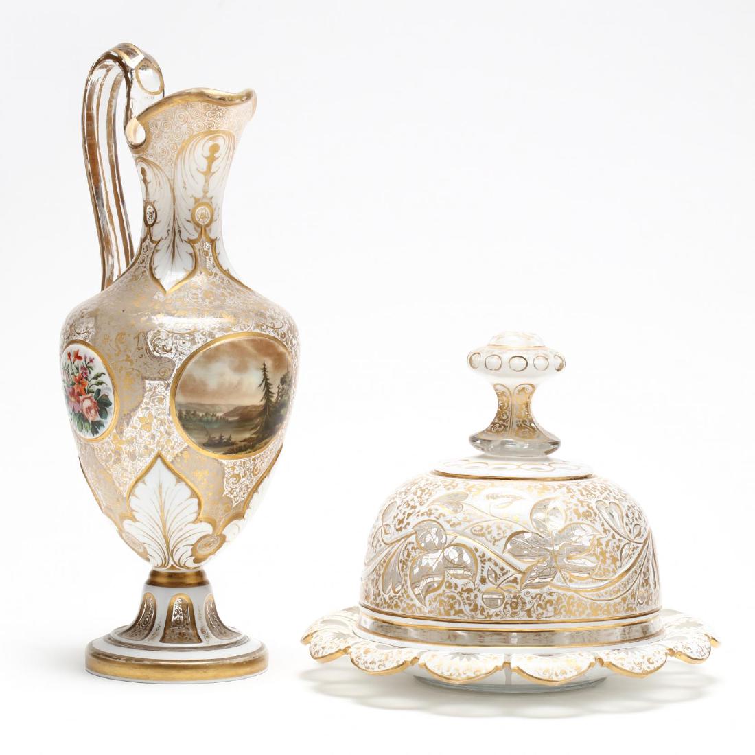 att. Moser, Decorated Glass Ewer & Cheese Dome (1 of 7)