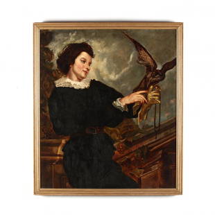 after Thomas Couture (French, 1815-1879), The Falconer: oil on linen canvas (lined), unsigned, presented in a period gilt composition liner. SS 41.25 x 35.25 in.; DOA 44.75 x 38.75 in. The Toledo Museum of Art acquired the original painting, completed circ
