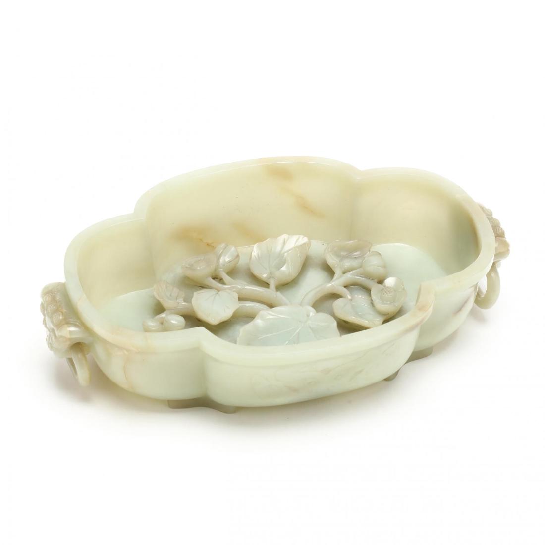 A Chinese Celadon Jade Quatrefoil Lobed Marriage Bowl (1 of 5)