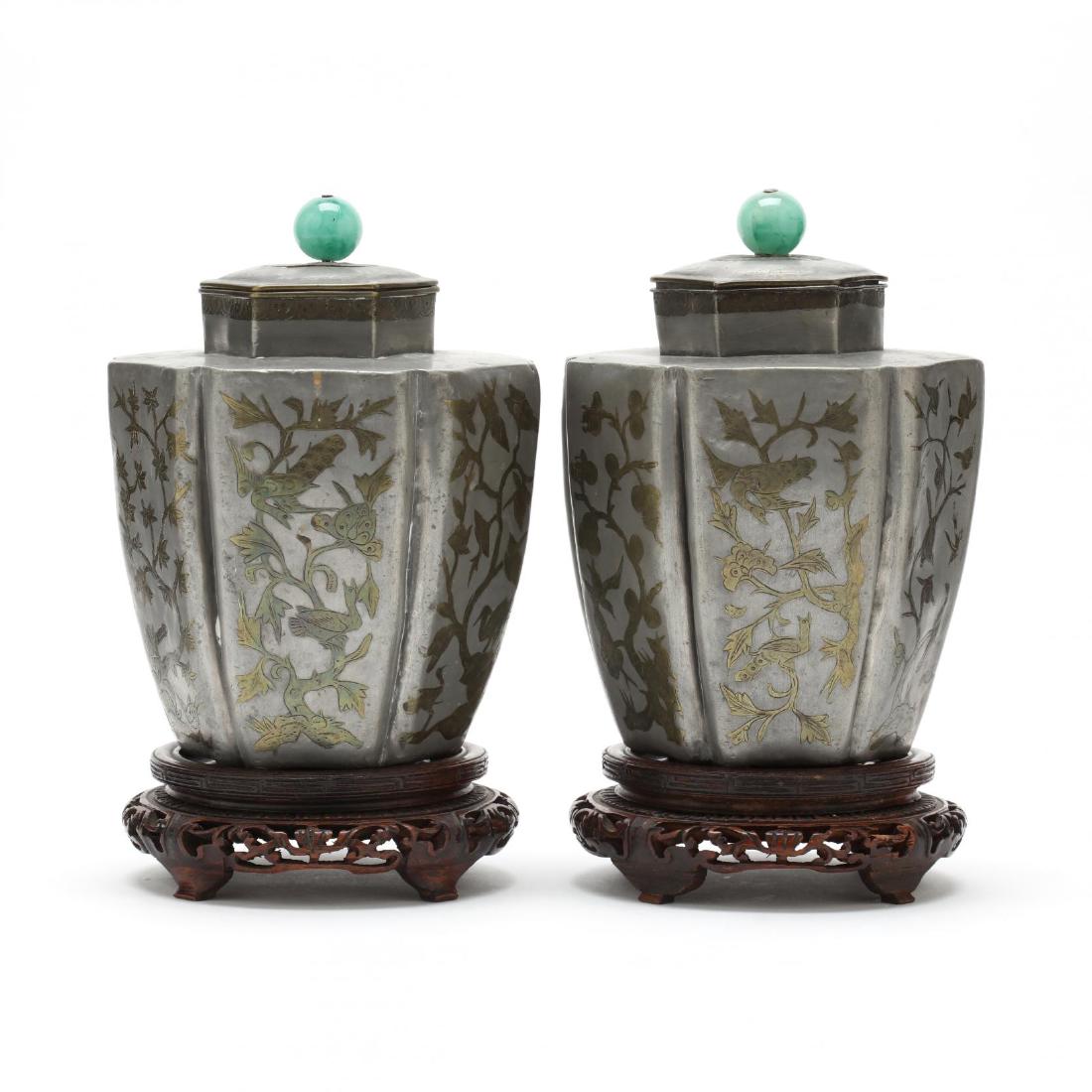 A Pair of Chinese Gilt Pewter Tea Caddies (1 of 4)