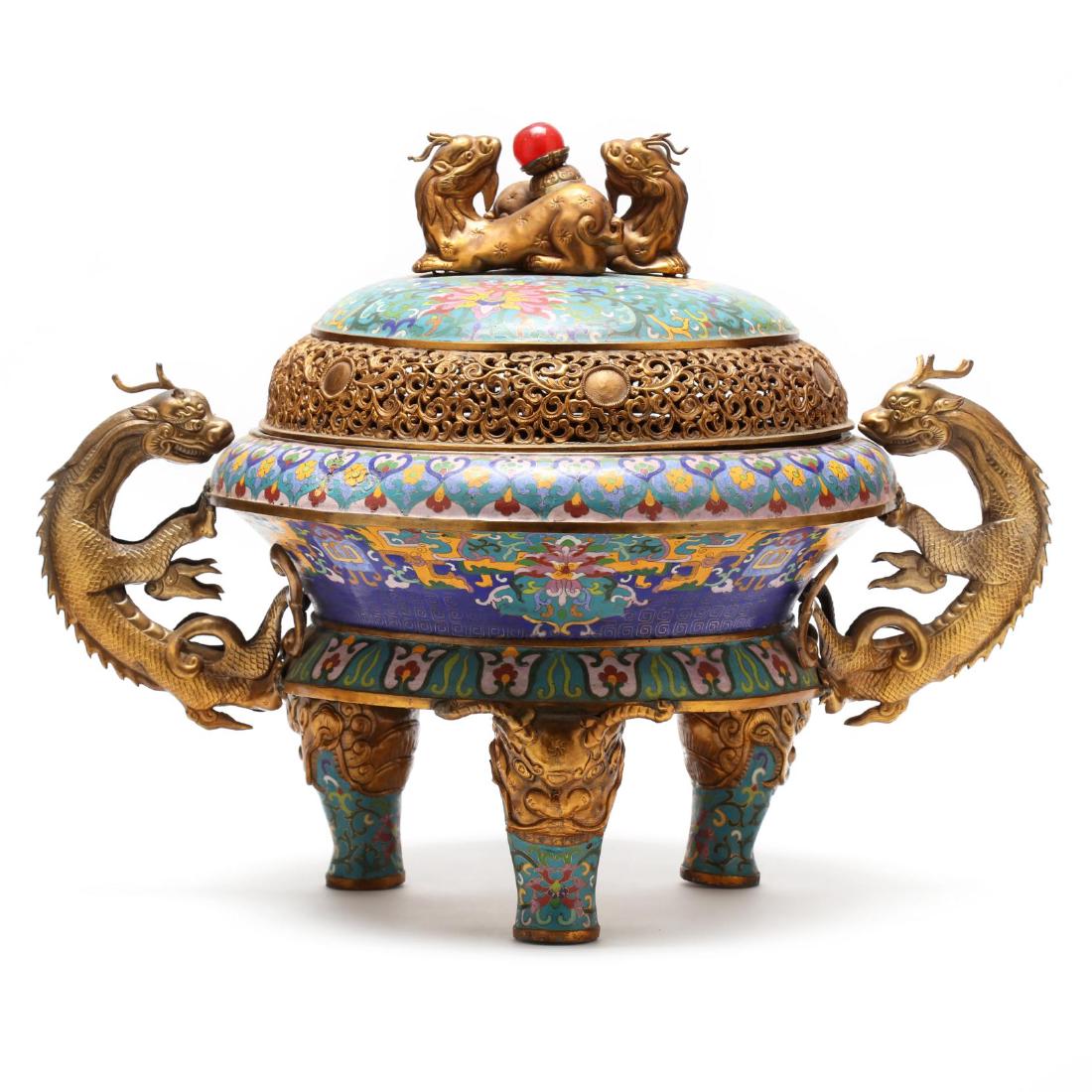 A Large Cloisonne and Bronze Censer (1 of 7)