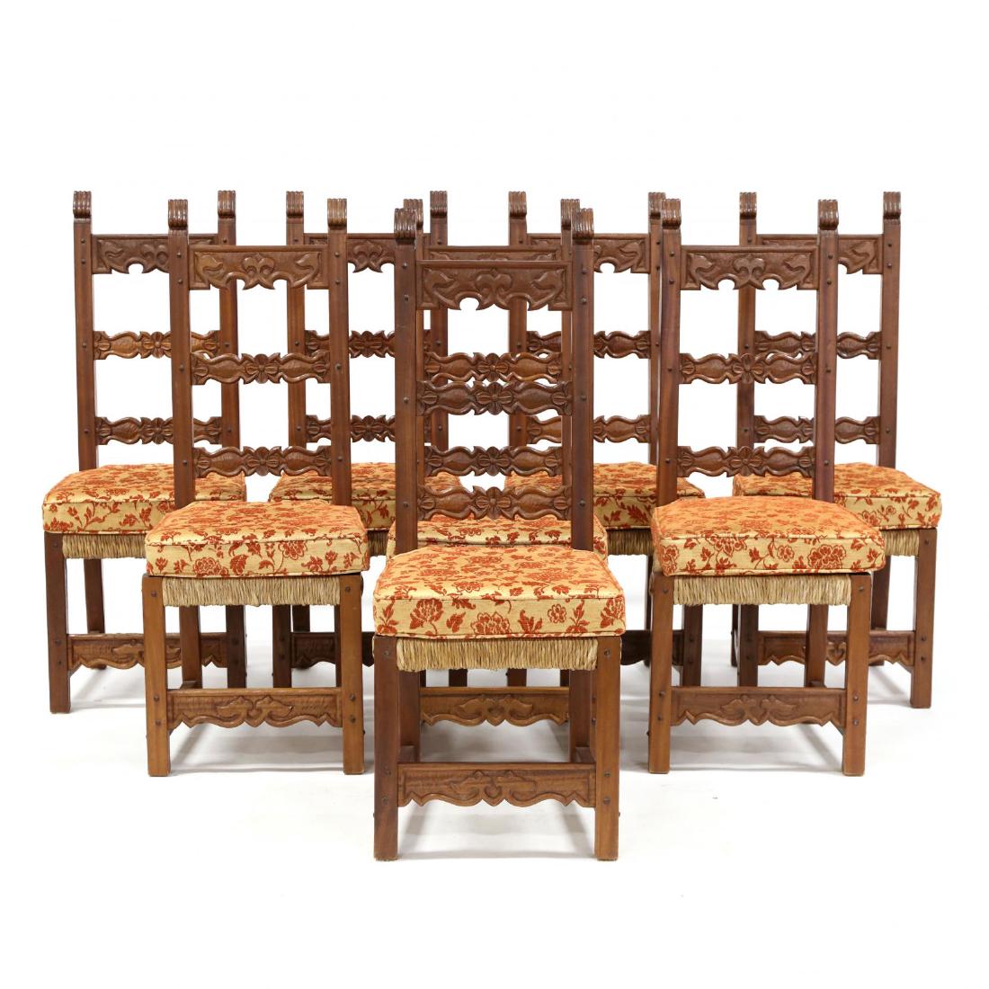 Set of Eight Spanish Style Carved Dining Chairs (1 of 3)