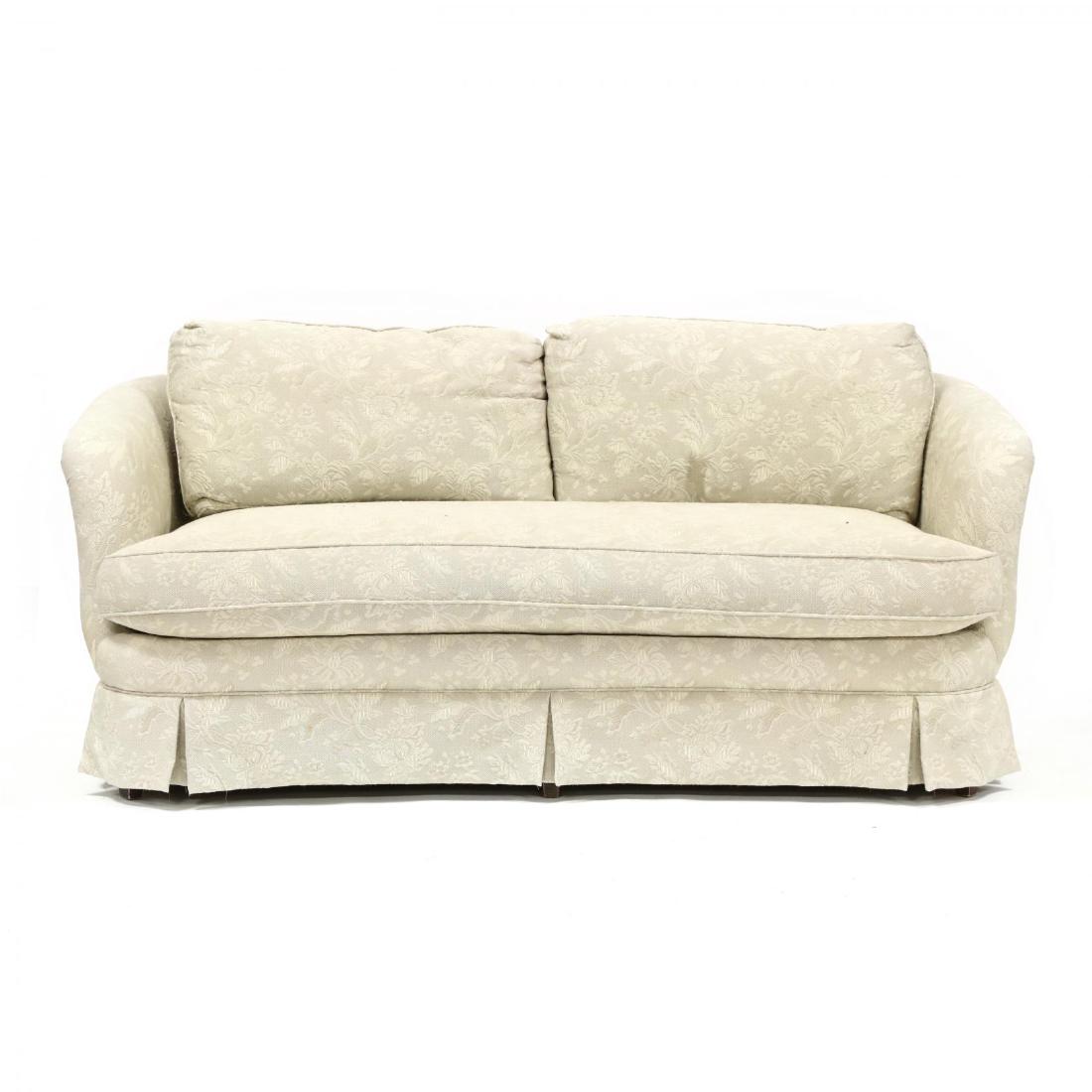 Sherrill, Over Upholstered Diminutive Sofa: late 20th century, loose down filled cushions, pleated skirt, labeled. 30 x 72 x 36 in. Private Collection, Durham, NC Additional high-resolution photos are available at LelandLittle.com