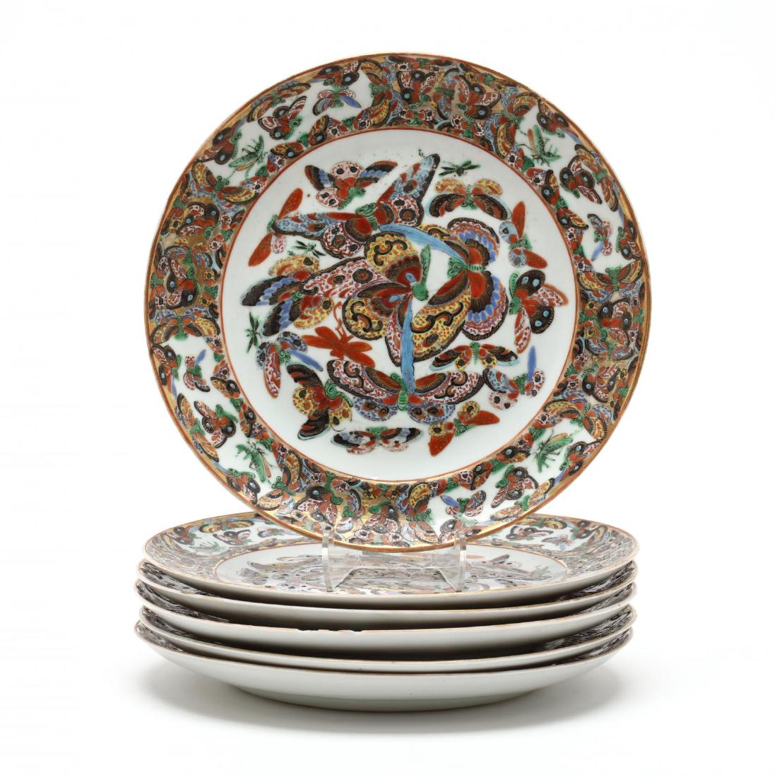 Six Chinese Rose Canton Butterfly Porcelain Plates (1 of 4)