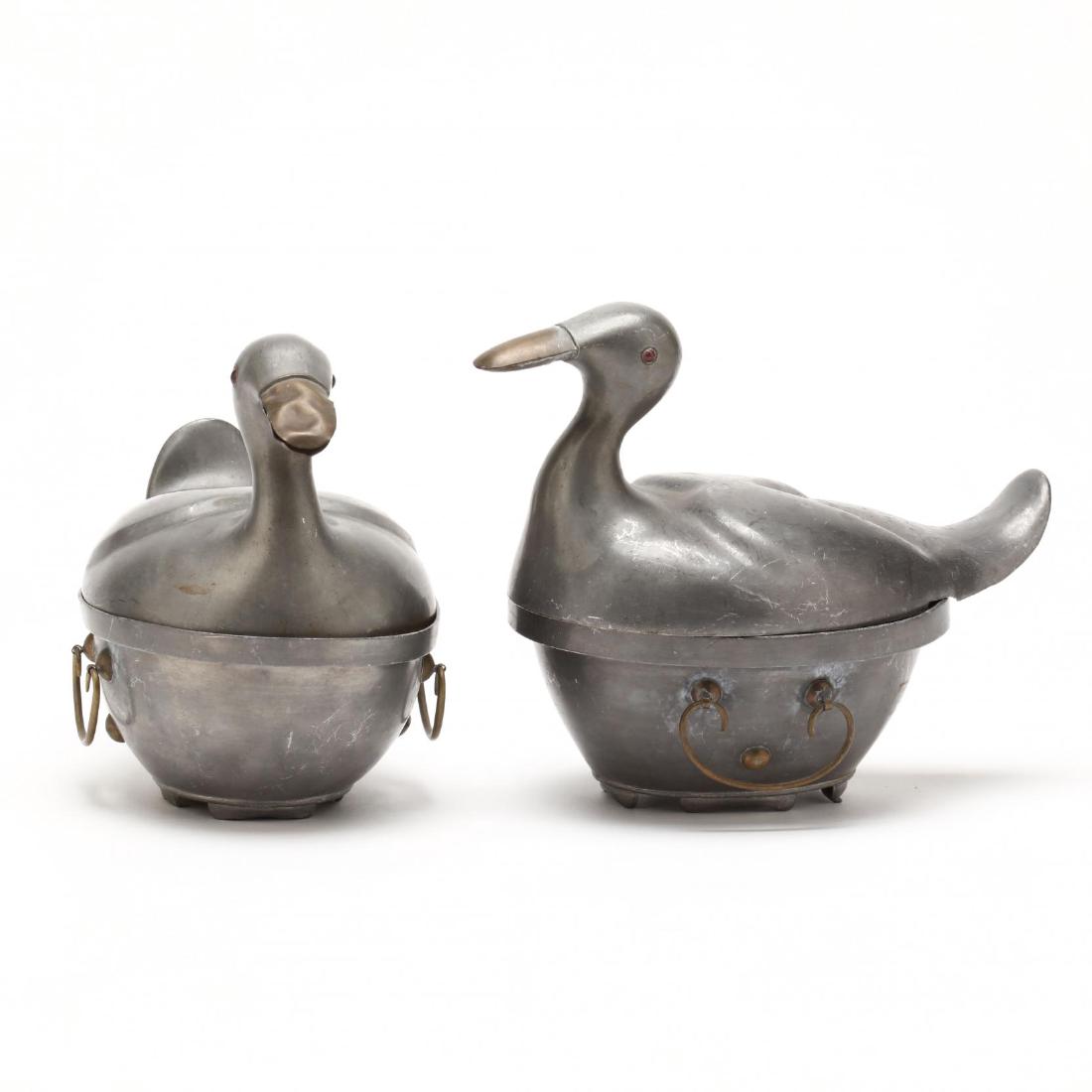 A Pair of Chinese Pewter Duck Containers (1 of 4)