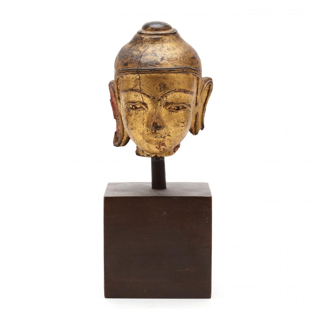 An Antique Carved & Gilt Head of the Buddha (1 of 4)