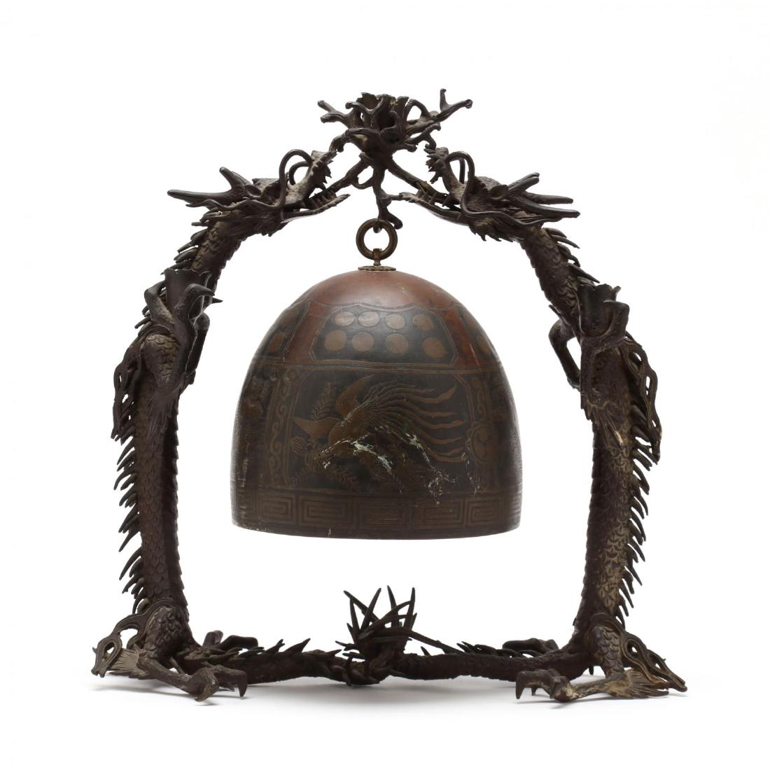 A Japanese Hanging Bronze Bell with Dragon Frame (1 of 7)