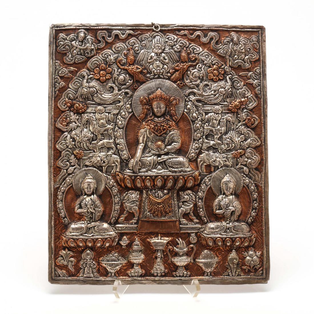 A Nepalese Repousse Copper Buddhist Plaque (1 of 5)