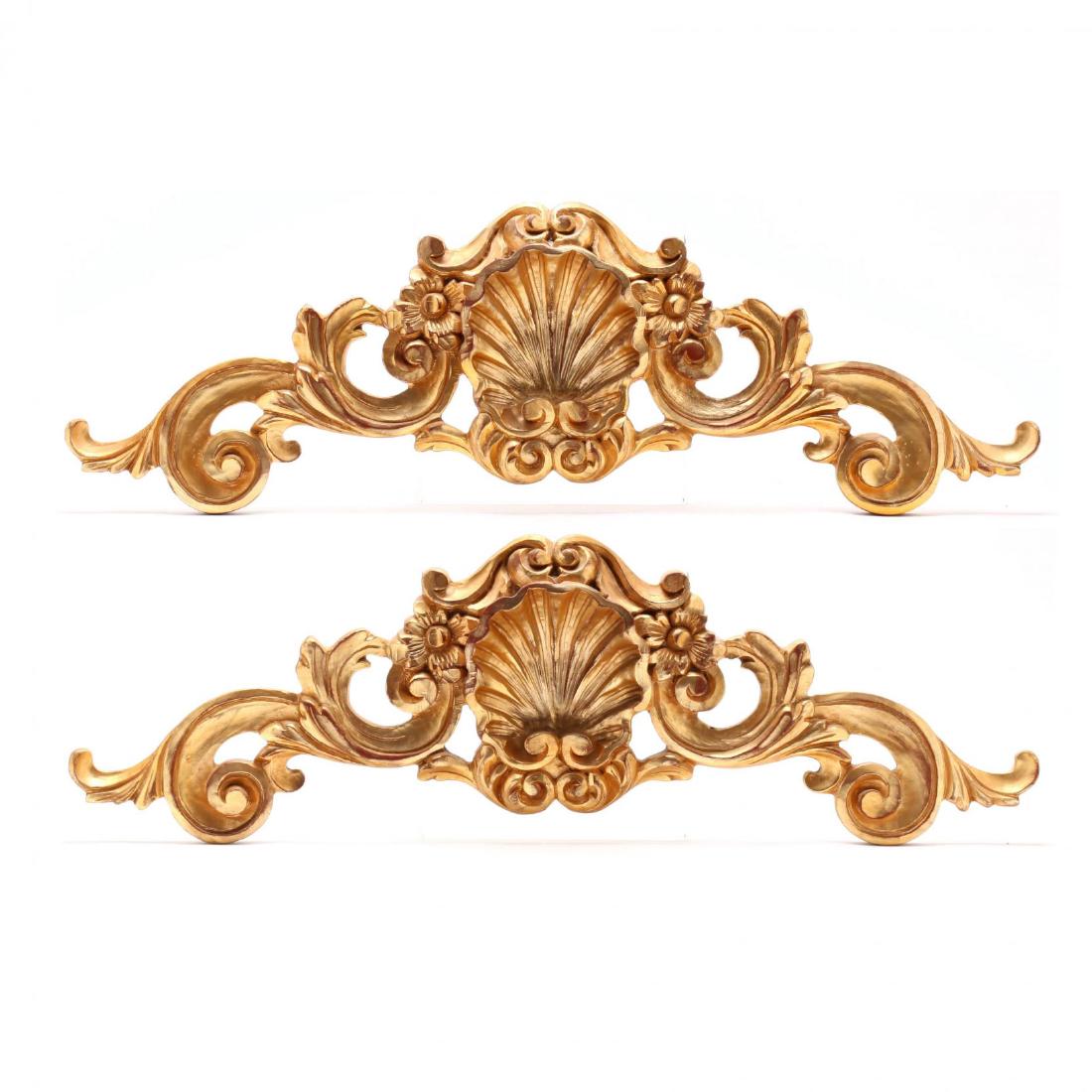 Pair of Gilt Architectural Wall Appliques: Leland Little Auctions of Hillsborough, NC and Iron Horse Auction Company of Rockingham, NC are proud to offer, at auction, the Estate of the late Richard C. Siskey and Diane Siskey. in the Baroque st