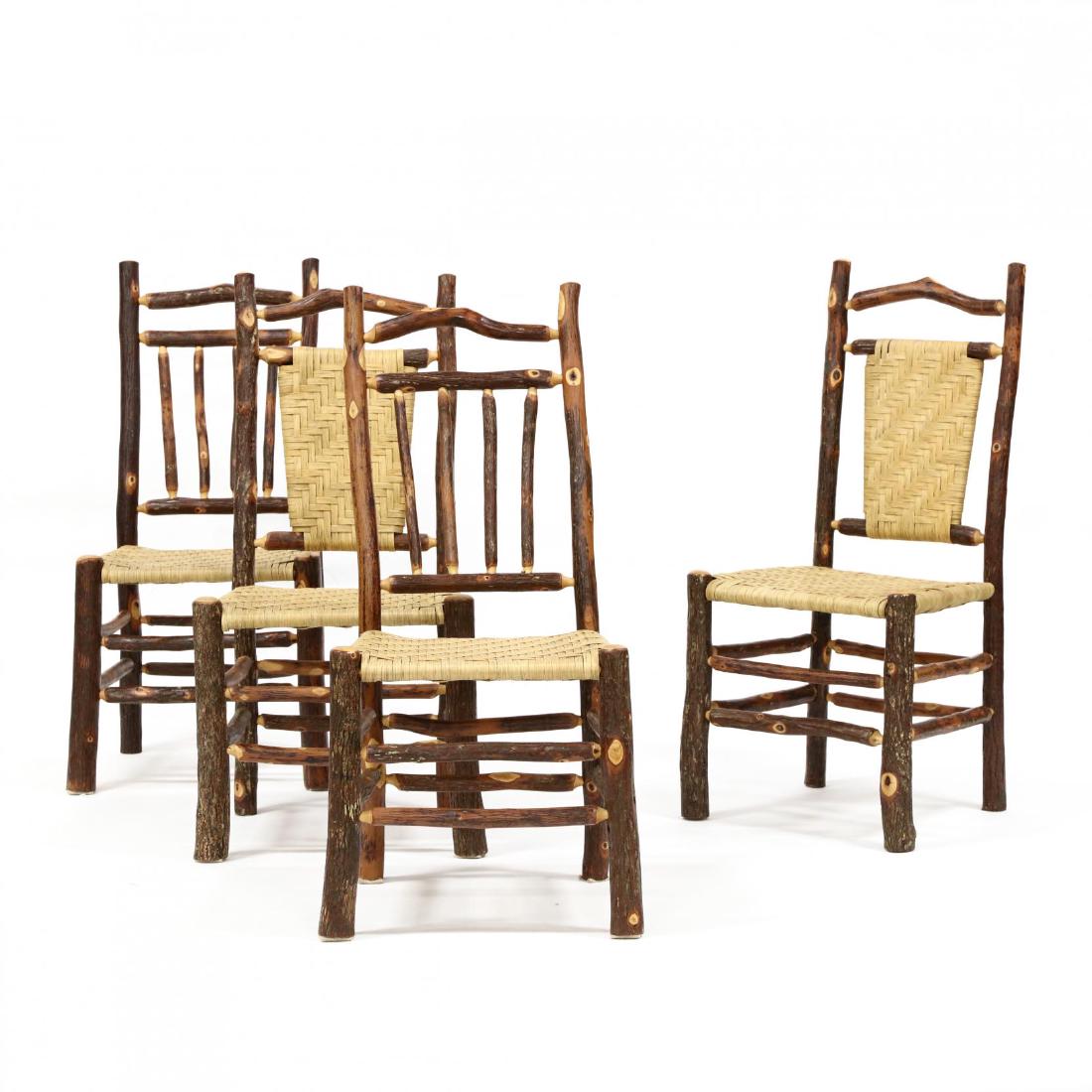 Set of Four Folky Carved Twig Side Chairs (1 of 3)