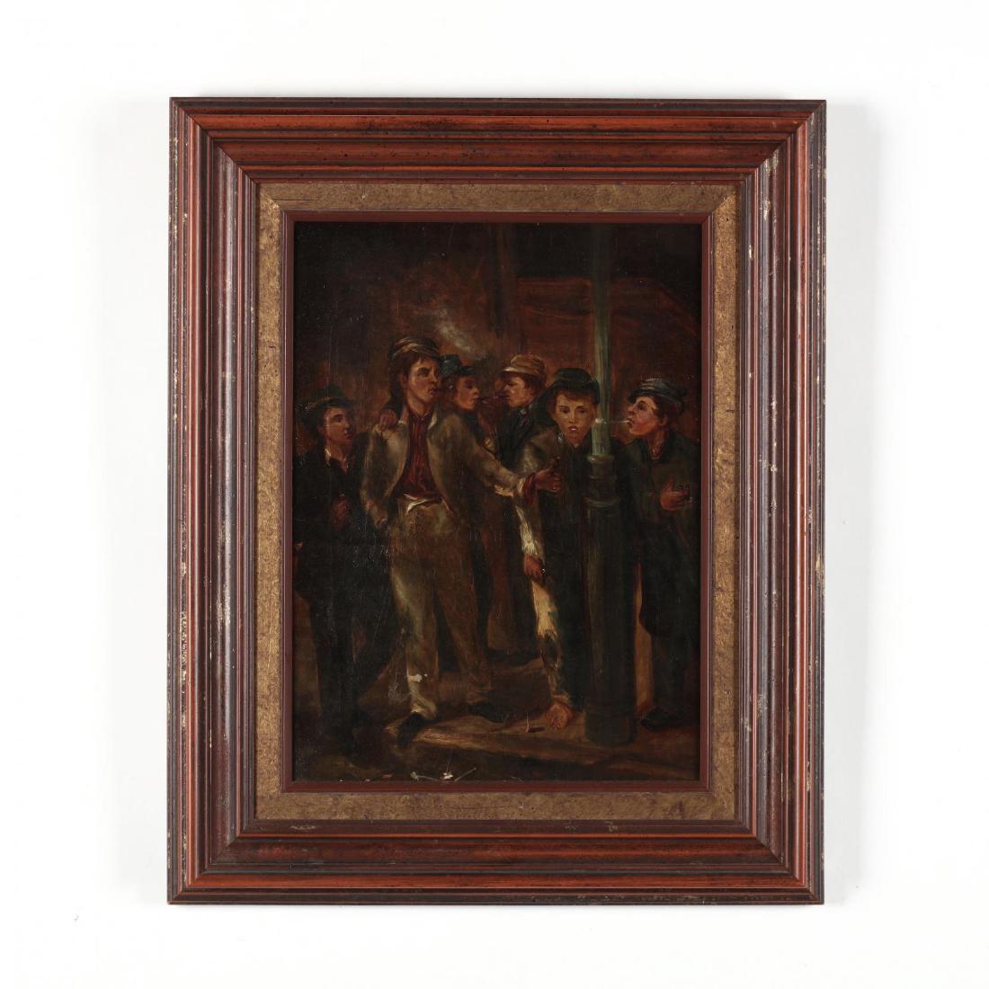 school of John George Brown (NY, 1831-1913), Take a: oil on canvas, unsigned, late 19th century, presented in a later frame. DOA 22.75 x 18.5 in. Additional high-resolution photos are available at LelandLittle.com