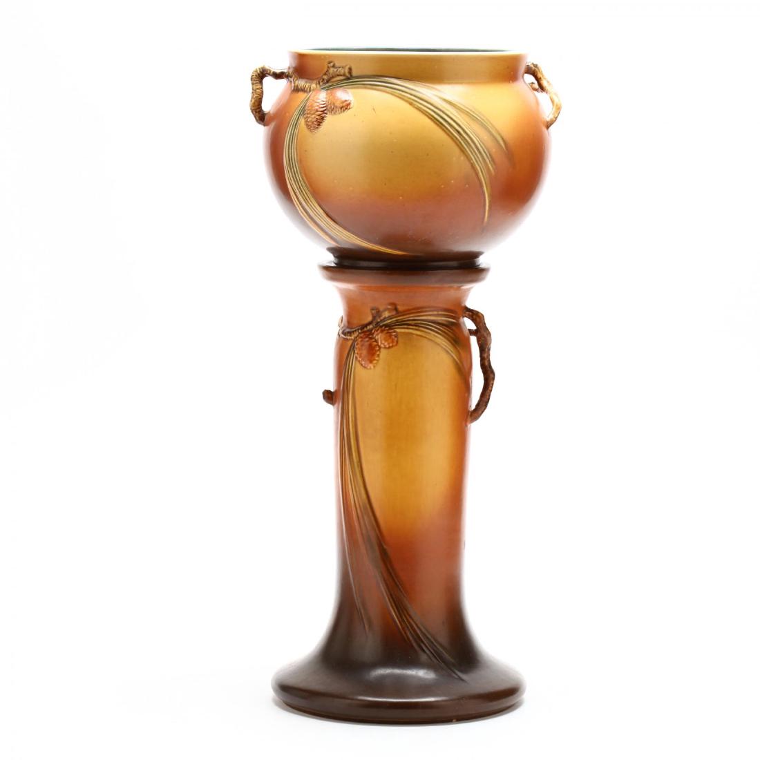 Roseville, Pinecone Jardiniere on Stand (1 of 5)