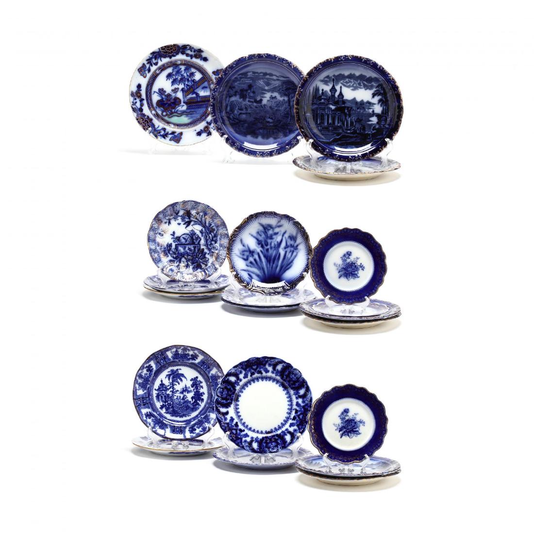 Eleven Antique Flow Blue Plates with Gilt Highlights (1 of 5)