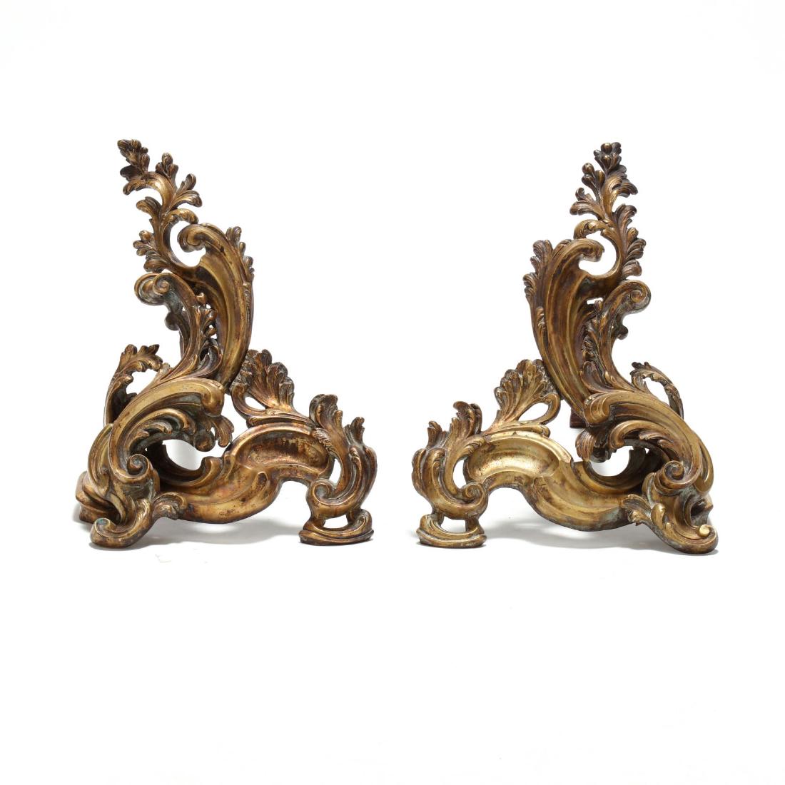 Pair of French Rococo Style Brass Chenets (1 of 2)