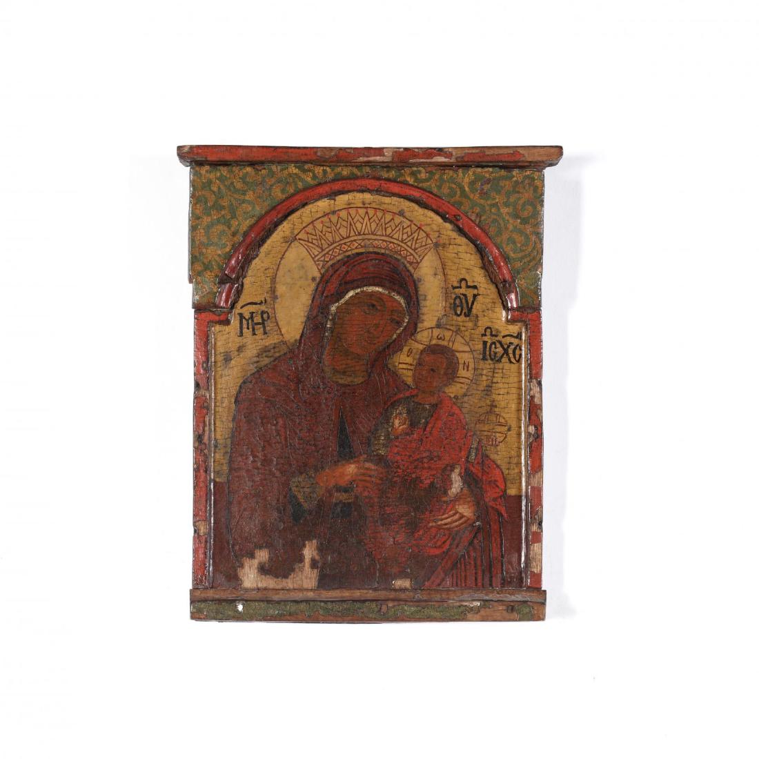 Antique Byzantine Style Icon with Virgin and Child (1 of 3)
