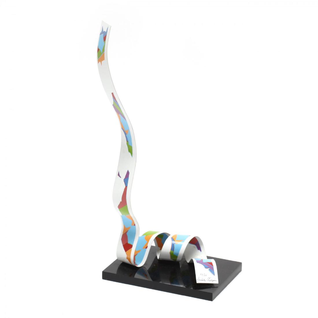 Dorothy Gillespie (VA/FL, 1920-2012), Untitled: metal "ribbon" sculpture with enamel paint, signed and numbered 12/30, mounted to a black Lucite base. 13.5 x 5.5 x 4 in. Additional high-resolution photos are available at LelandLittle.com