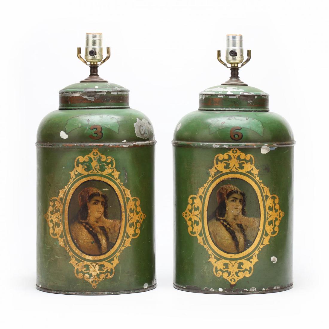 Pair of Tole Ware Lidded Canister Table Lamps (1 of 6)