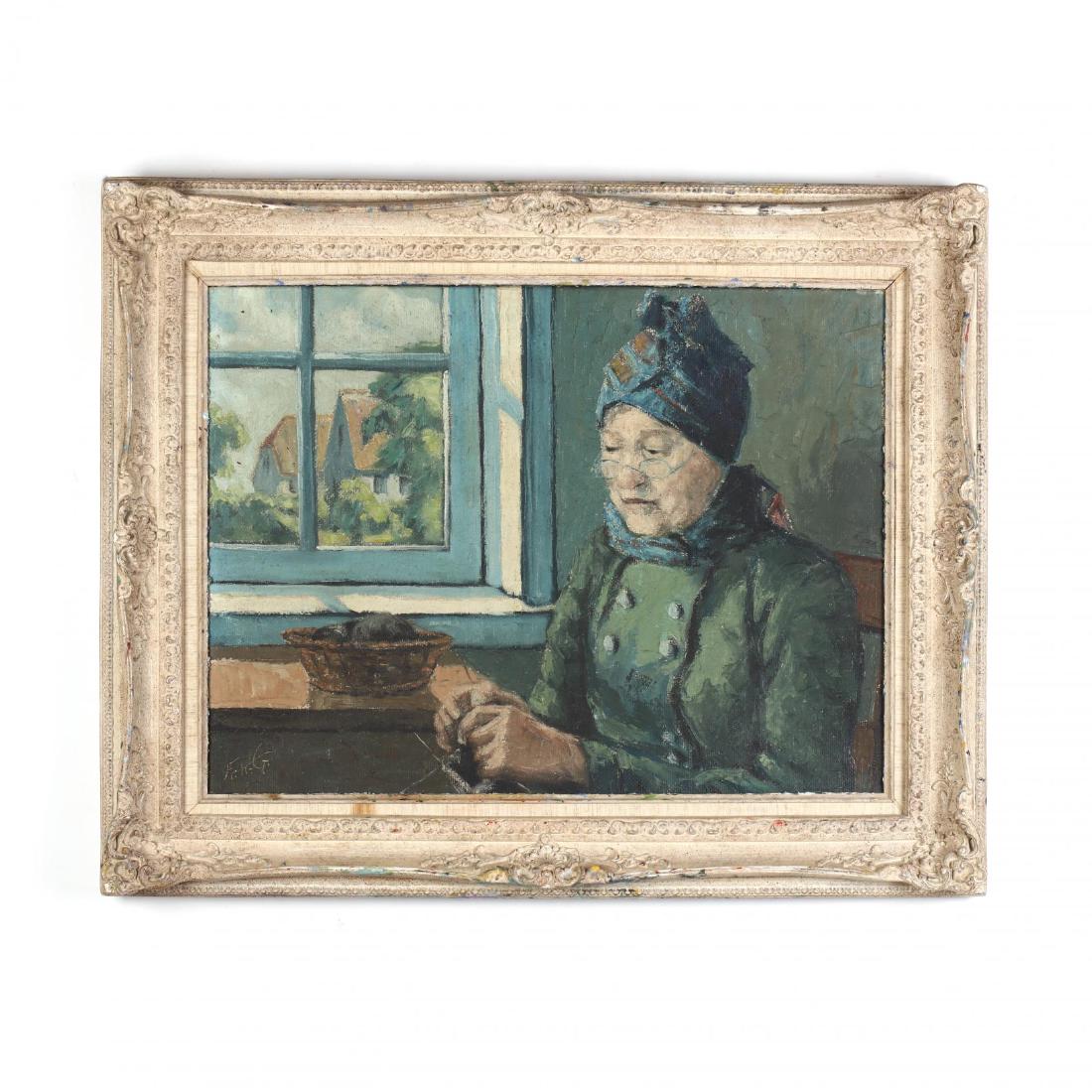 Continental School (20th century), Woman Knitting (1 of 3)