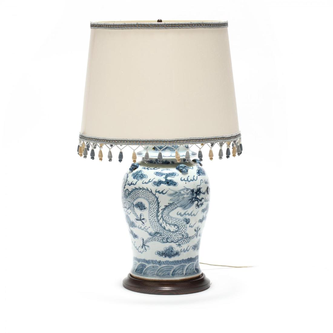 Chinese Blue and White Decorated Lidded Urn Table Lamp (1 of 3)