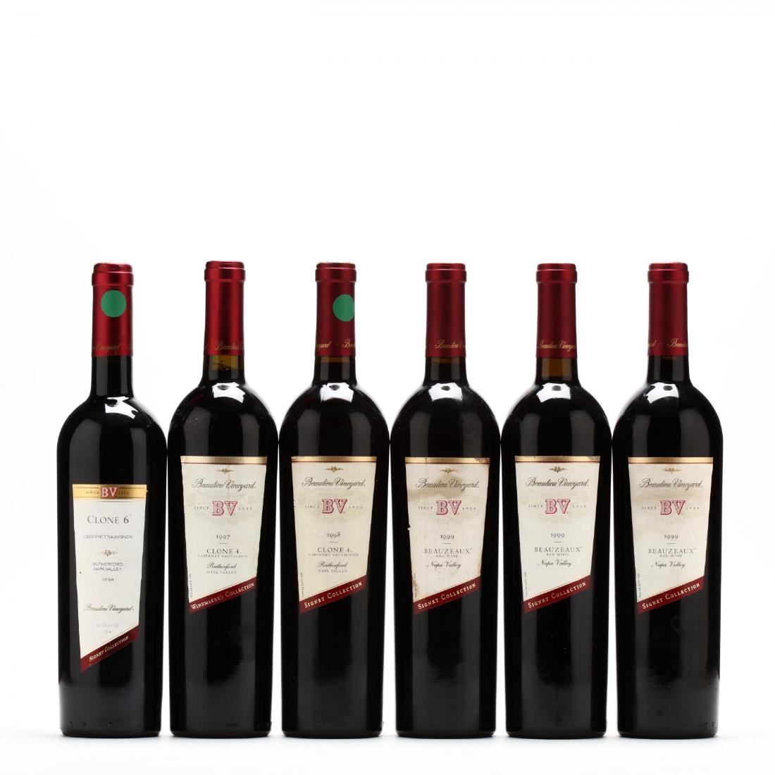 1994, 1997, 1998 & 1999 Beaulieu Vineyard: Vintage 1994, Beaulieu Vineyard, Clone 6, Signet Collection, into neck, lbsl (1 750 ml) Vintage 1997, Beaulieu Vineyard, Clone 4, Winemaker's Collection, into neck, lbsl, lwrl (1 750 ml) Vintage 1998,