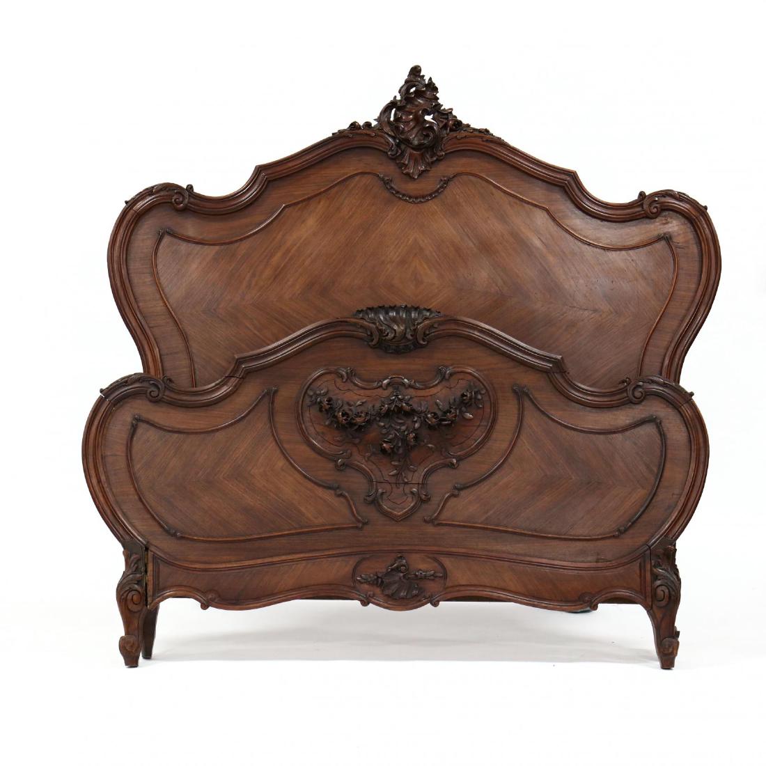 French Rococo Style Carved Walnut Full Size Bed (1 of 5)