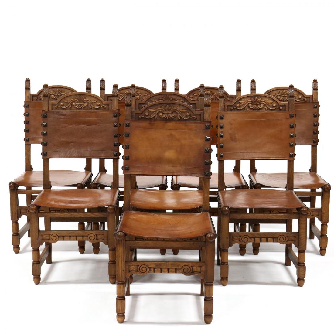 Set of Eight Spanish Renaissance Style Carved Oak and (1 of 5)