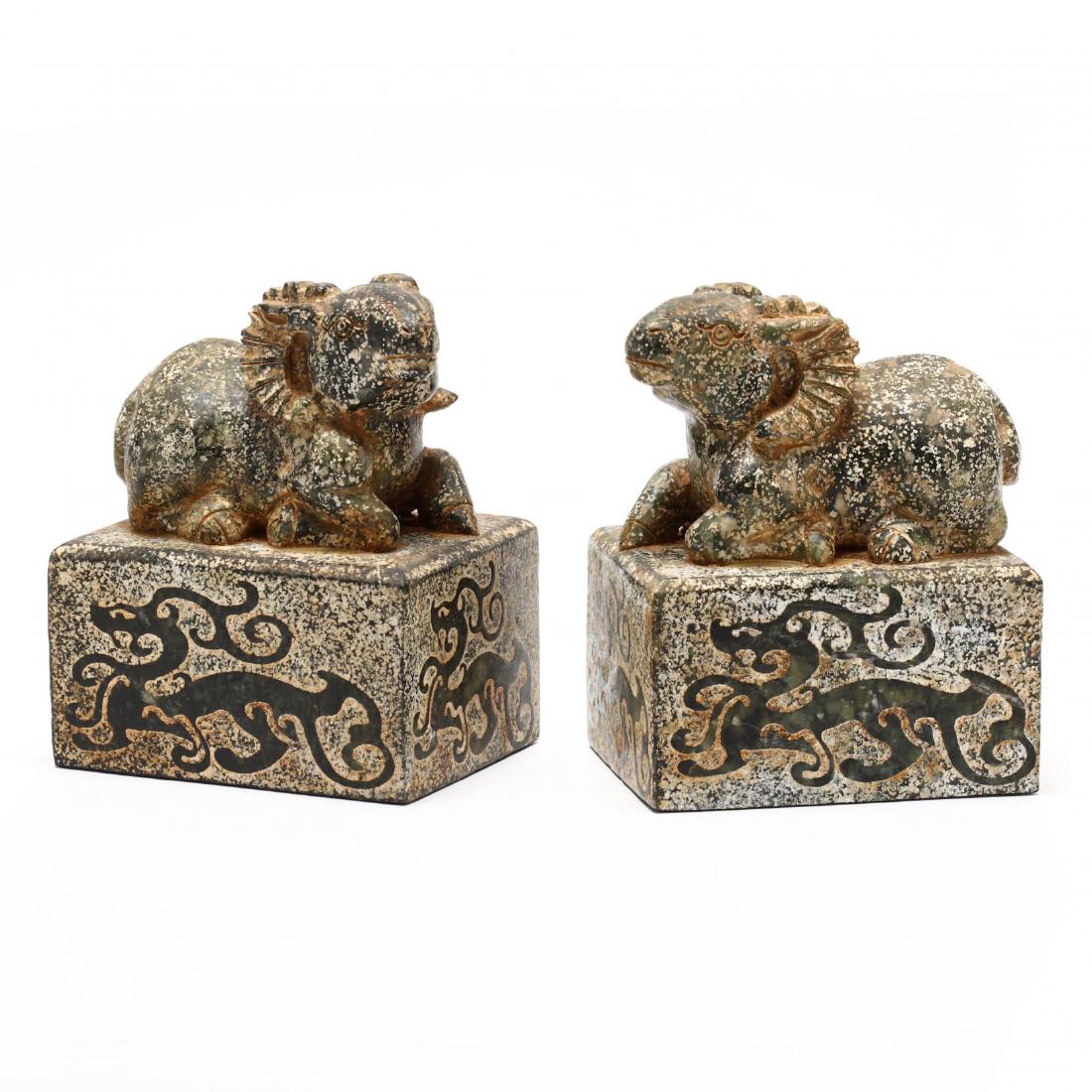 A Pair of Chinese Ram Stone Seals (1 of 10)