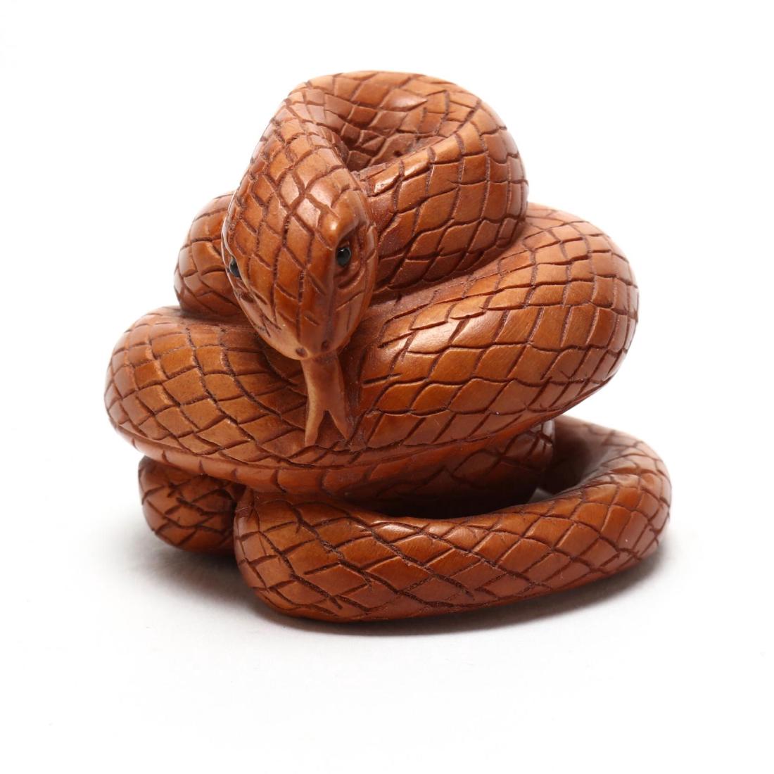 A Japanese Wood Carved Snake Netsuke (1 of 6)