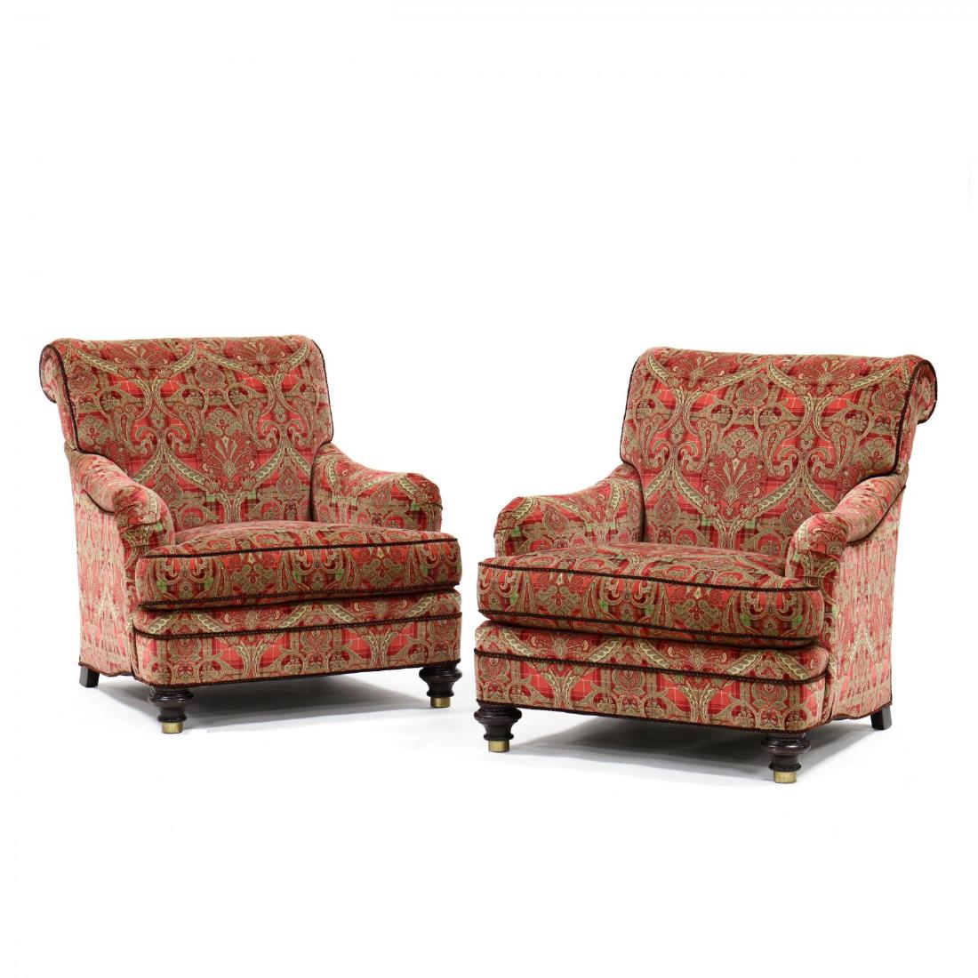 Hickory Chair Co., Pair of Scalamandre Upholstered Club (1 of 4)