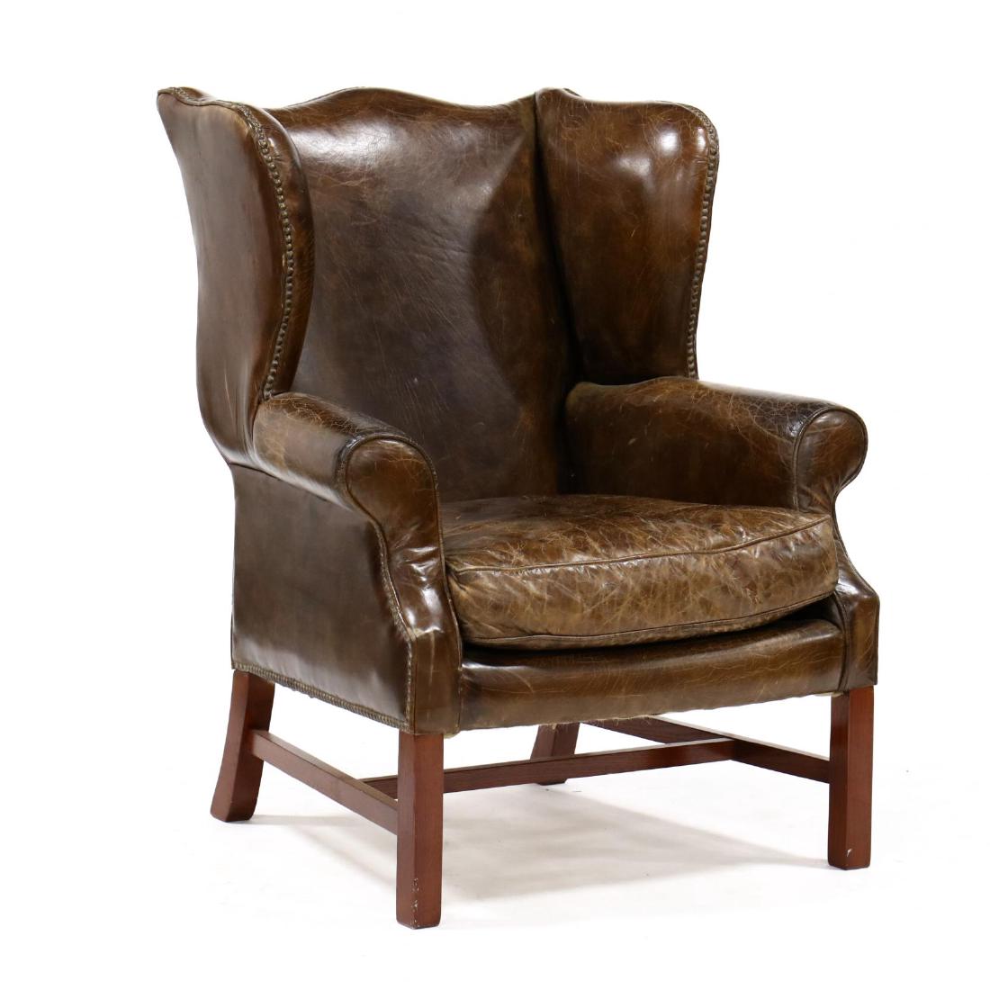 Chippendale Style Distressed Leather Wing Back Chair (1 of 3)