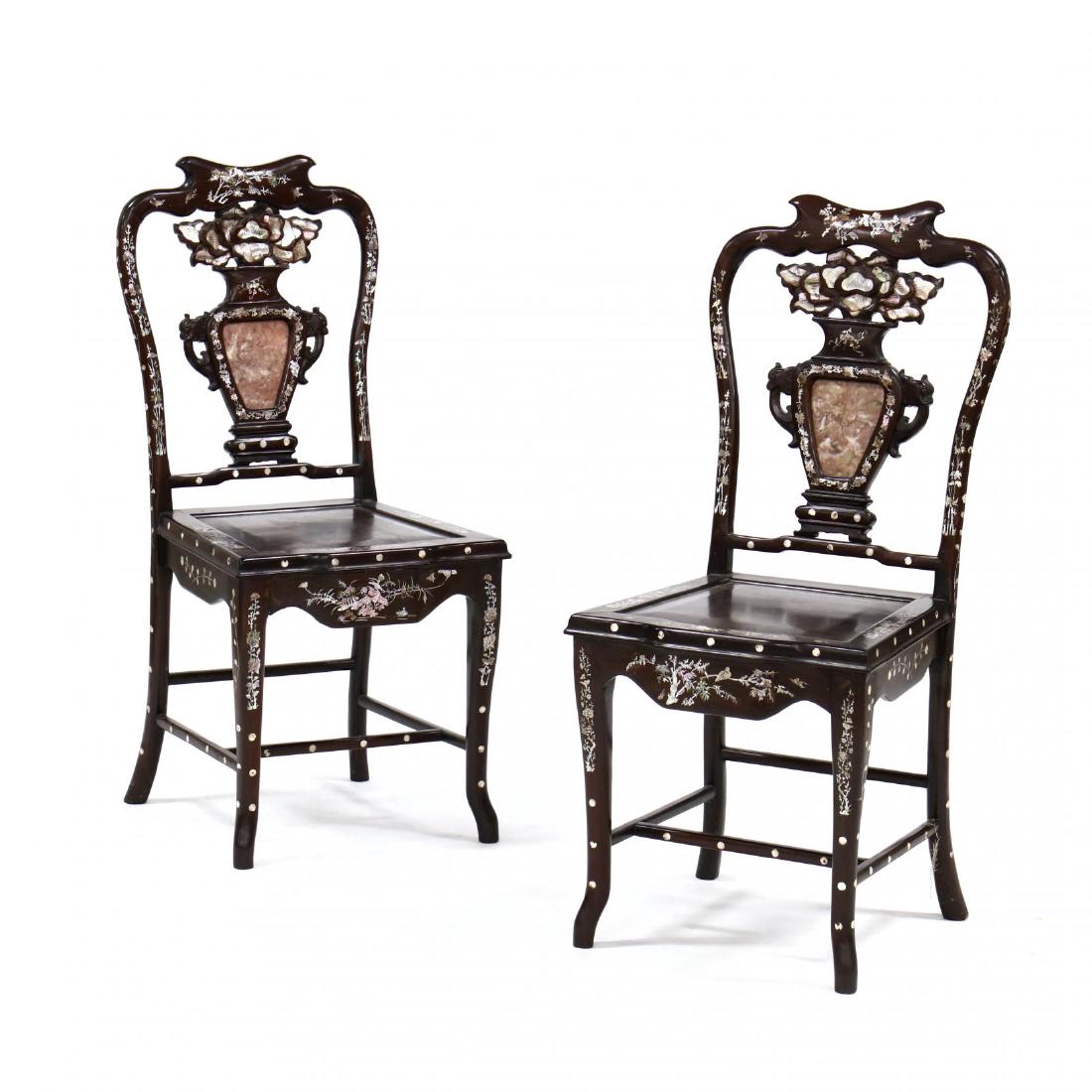 Pair of Chinese Carved and Inlaid Side Chairs (1 of 5)