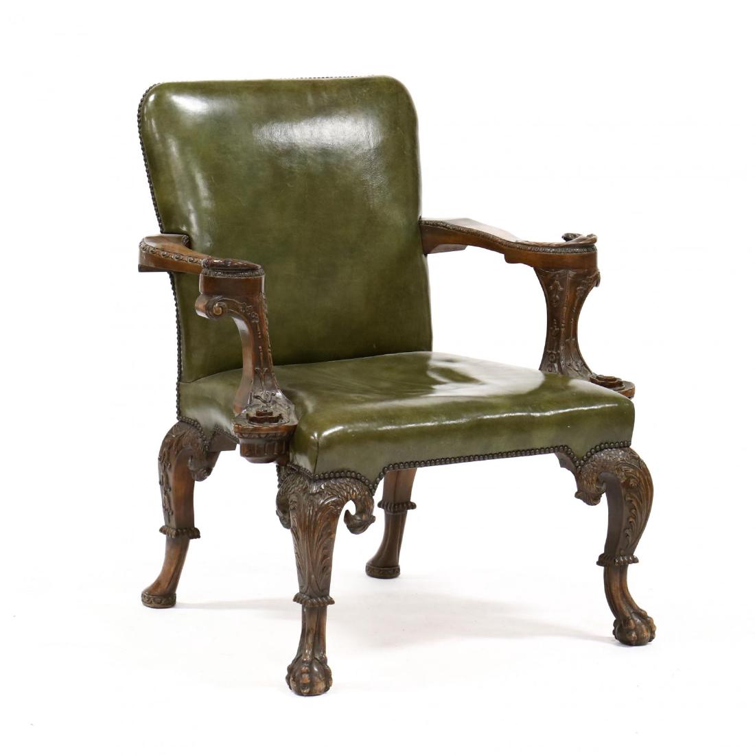 Irish Chippendale Style Carved Mahogany Library Chair (1 of 3)