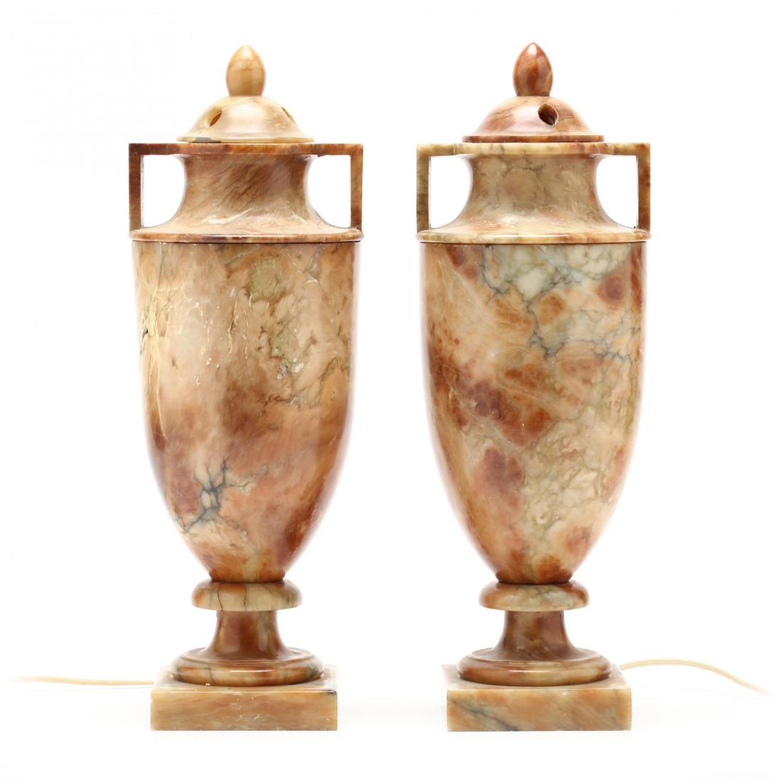 Pair of Alabaster Lidded Urn Form Table Lamps (1 of 4)