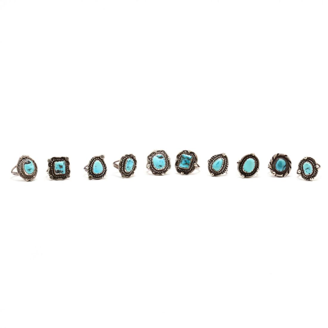 Ten Sterling Silver Southwest Turquoise Rings (1 of 5)